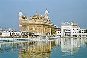 Amritsar - Golden Temple - the Hari Mandir and the Gurus Bridge. 